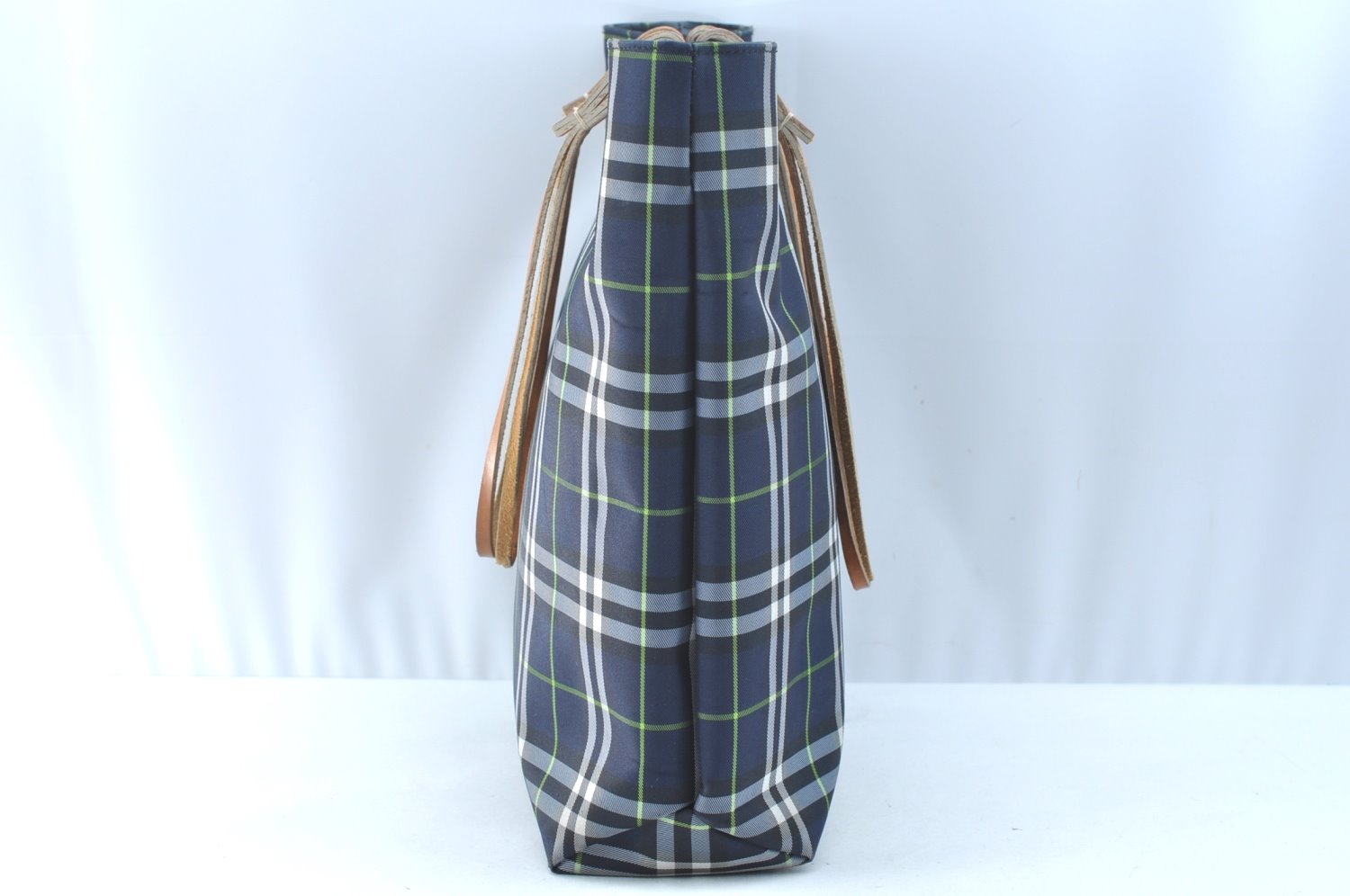 Authentic BURBERRY Check Nylon Leather Shoulder Tote Bag Navy Blue 3993I