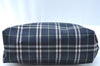 Authentic BURBERRY Check Nylon Leather Shoulder Tote Bag Navy Blue 3993I