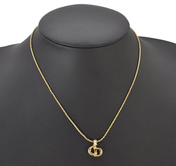 Authentic Christian Dior Gold Tone Rhinestone Chain Pendant Necklace CD 3993K