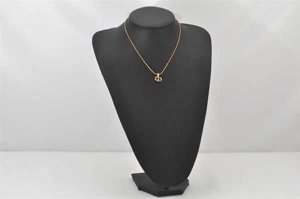 Authentic Christian Dior Gold Tone Rhinestone Chain Pendant Necklace CD 3993K