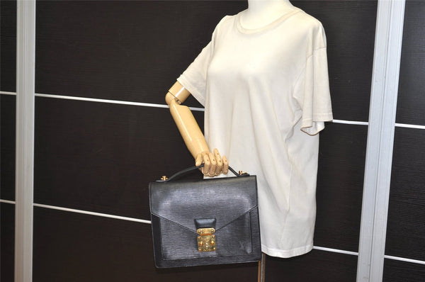 Authentic Louis Vuitton Epi Monceau 2Way Shoulder Hand Bag Black M52122 LV 3994J