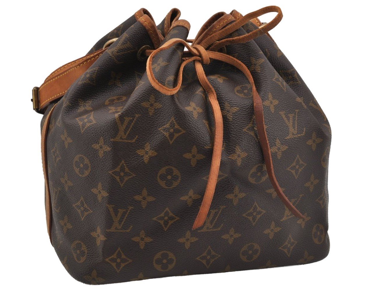 Authentic Louis Vuitton Monogram Petit Noe M42226 Shoulder Drawstring Bag 3995J