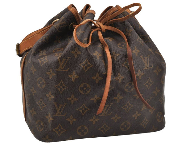 Authentic Louis Vuitton Monogram Petit Noe M42226 Shoulder Drawstring Bag 3995J