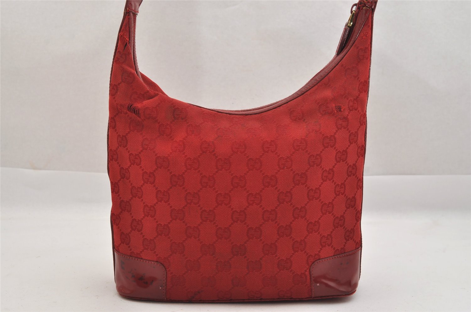 Authentic GUCCI Shoulder Hand Bag Purse GG Canvas Enamel 0014204 Red 3997K