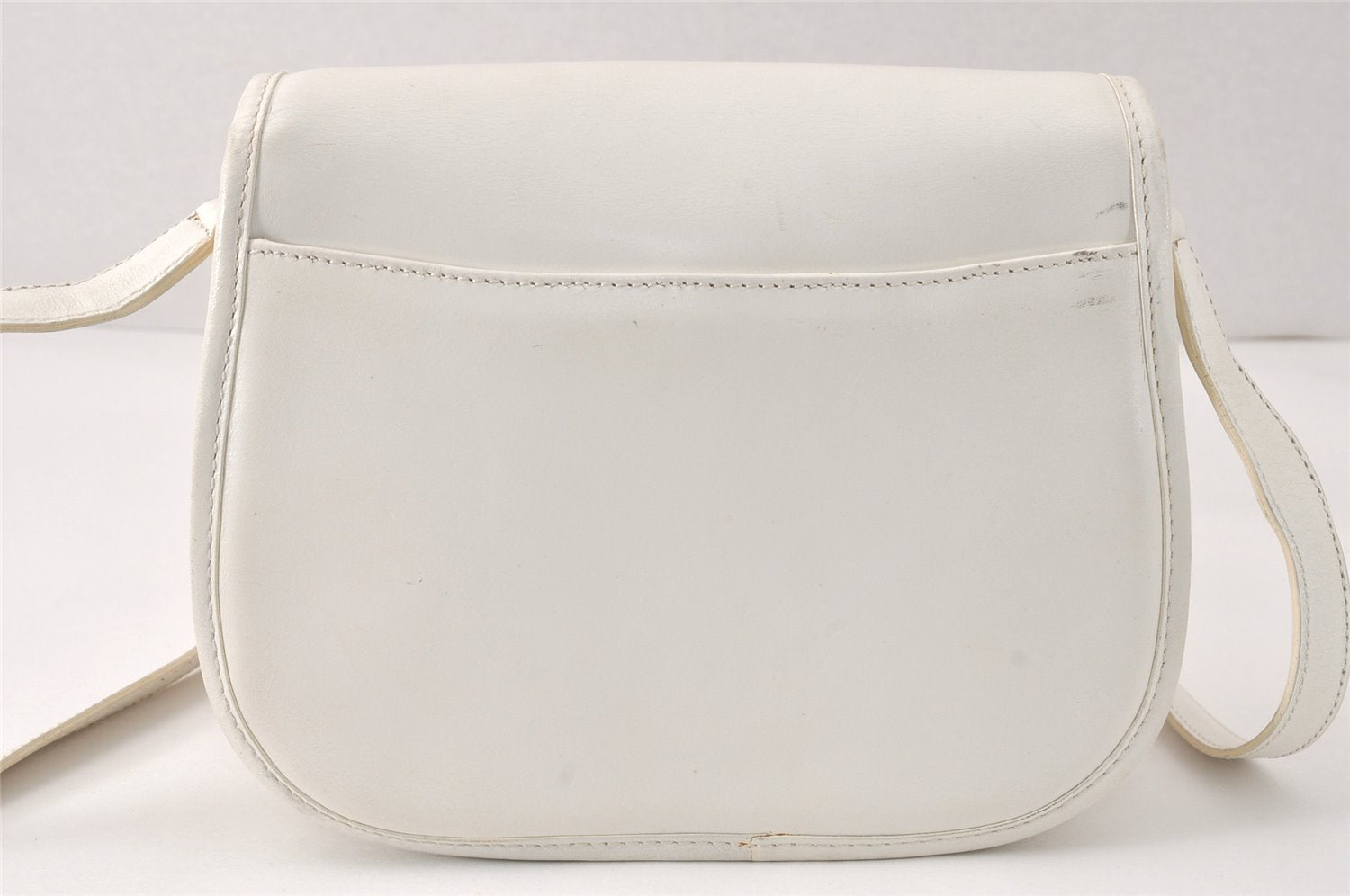 Authentic CELINE Vintage Shoulder Cross Body Bag Purse Leather White 3998K