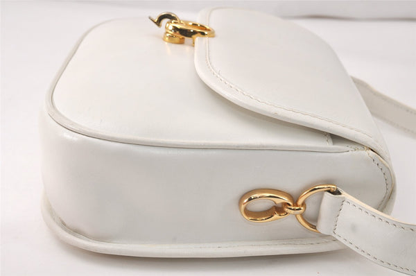 Authentic CELINE Vintage Shoulder Cross Body Bag Purse Leather White 3998K