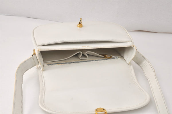 Authentic CELINE Vintage Shoulder Cross Body Bag Purse Leather White 3998K
