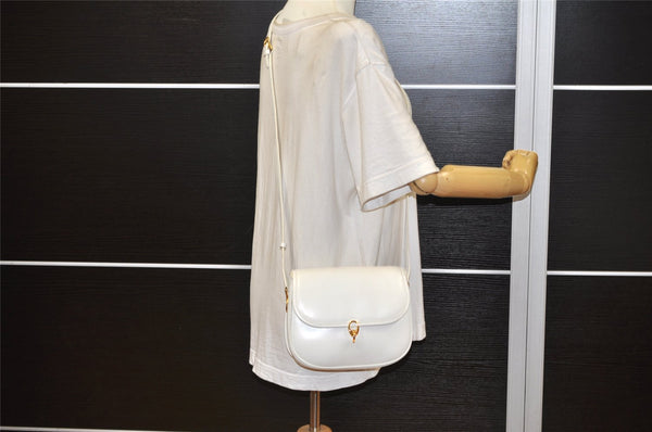 Authentic CELINE Vintage Shoulder Cross Body Bag Purse Leather White 3998K