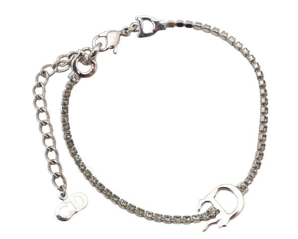 Authentic Christian Dior Chain Bracelet Rhinestone Silver Tone CD 3999K