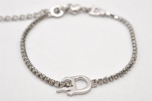 Authentic Christian Dior Chain Bracelet Rhinestone Silver Tone CD 3999K