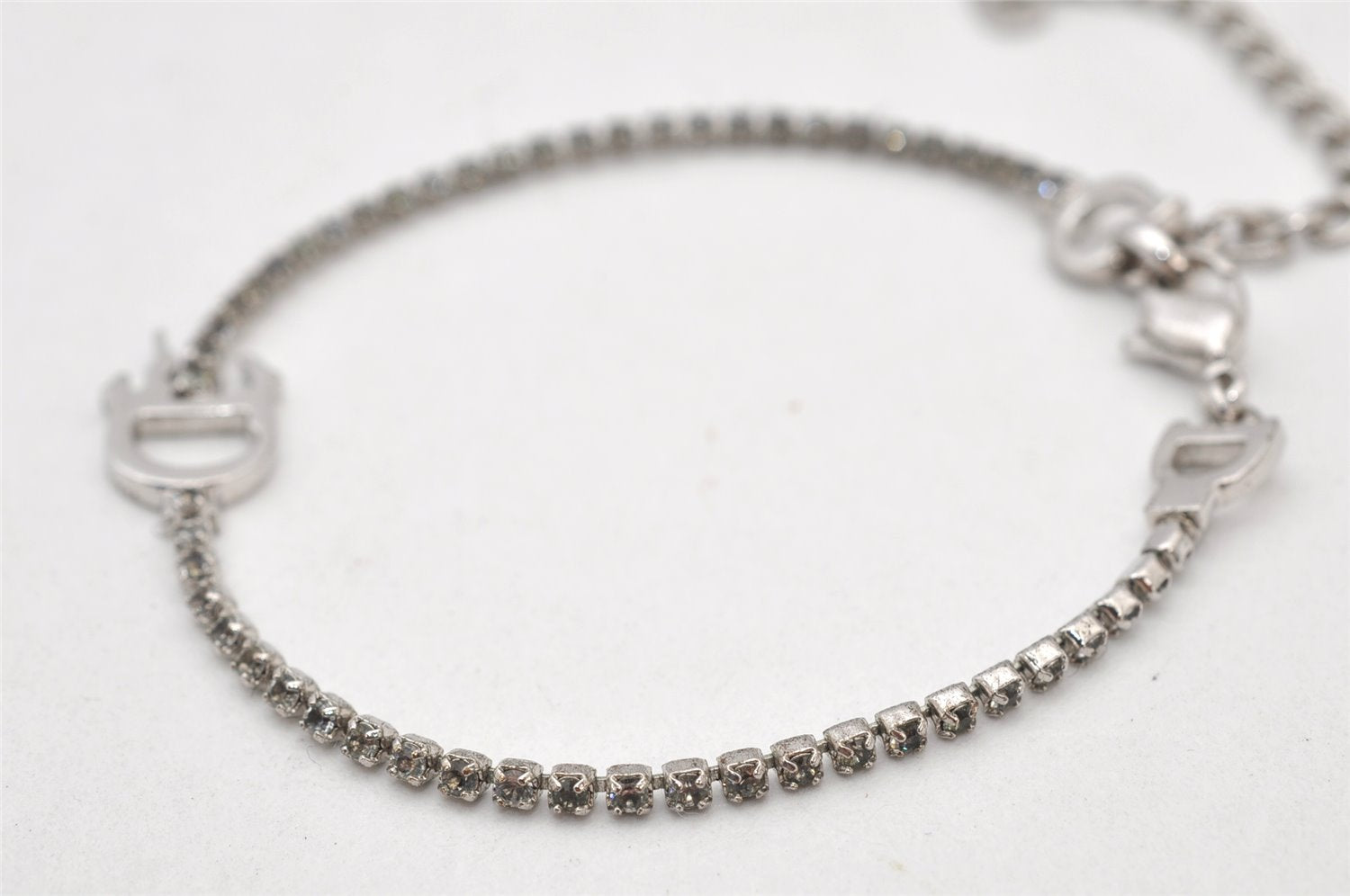 Authentic Christian Dior Chain Bracelet Rhinestone Silver Tone CD 3999K