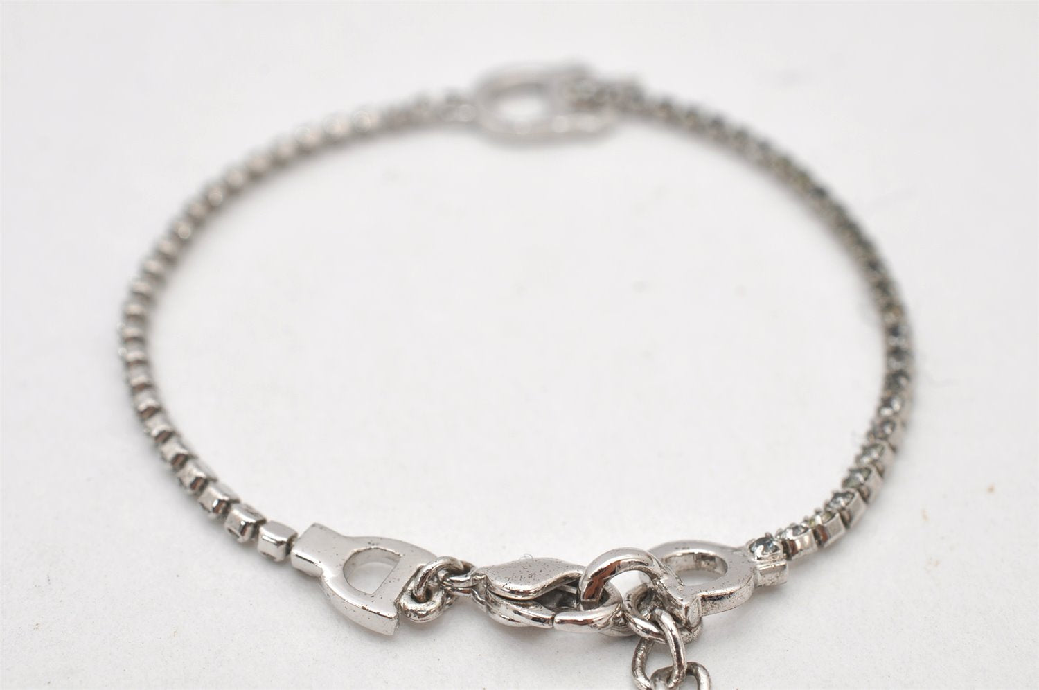 Authentic Christian Dior Chain Bracelet Rhinestone Silver Tone CD 3999K