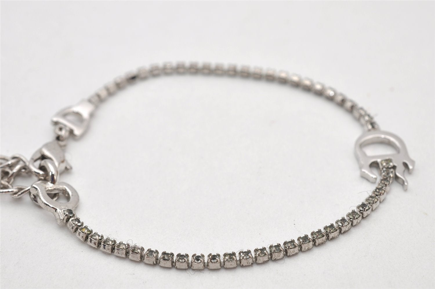 Authentic Christian Dior Chain Bracelet Rhinestone Silver Tone CD 3999K