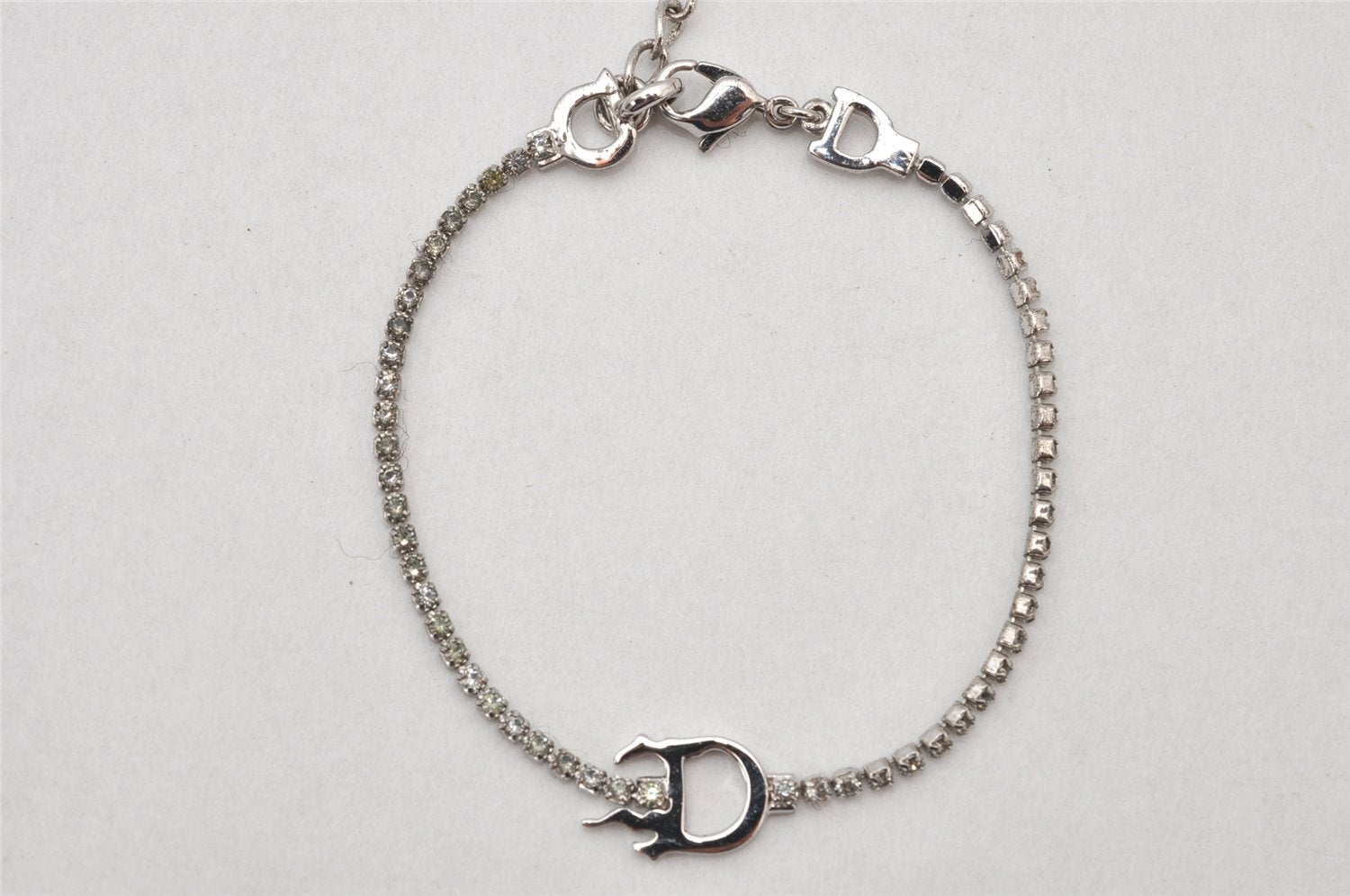 Authentic Christian Dior Chain Bracelet Rhinestone Silver Tone CD 3999K