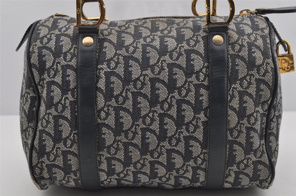 Authentic Christian Dior Trotter Hand Boston Bag Canvas Leather Navy Blue 4001J