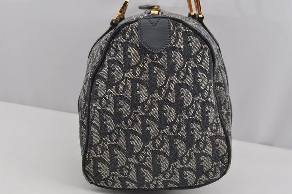 Authentic Christian Dior Trotter Hand Boston Bag Canvas Leather Navy Blue 4001J