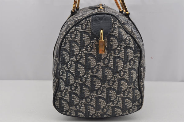 Authentic Christian Dior Trotter Hand Boston Bag Canvas Leather Navy Blue 4001J
