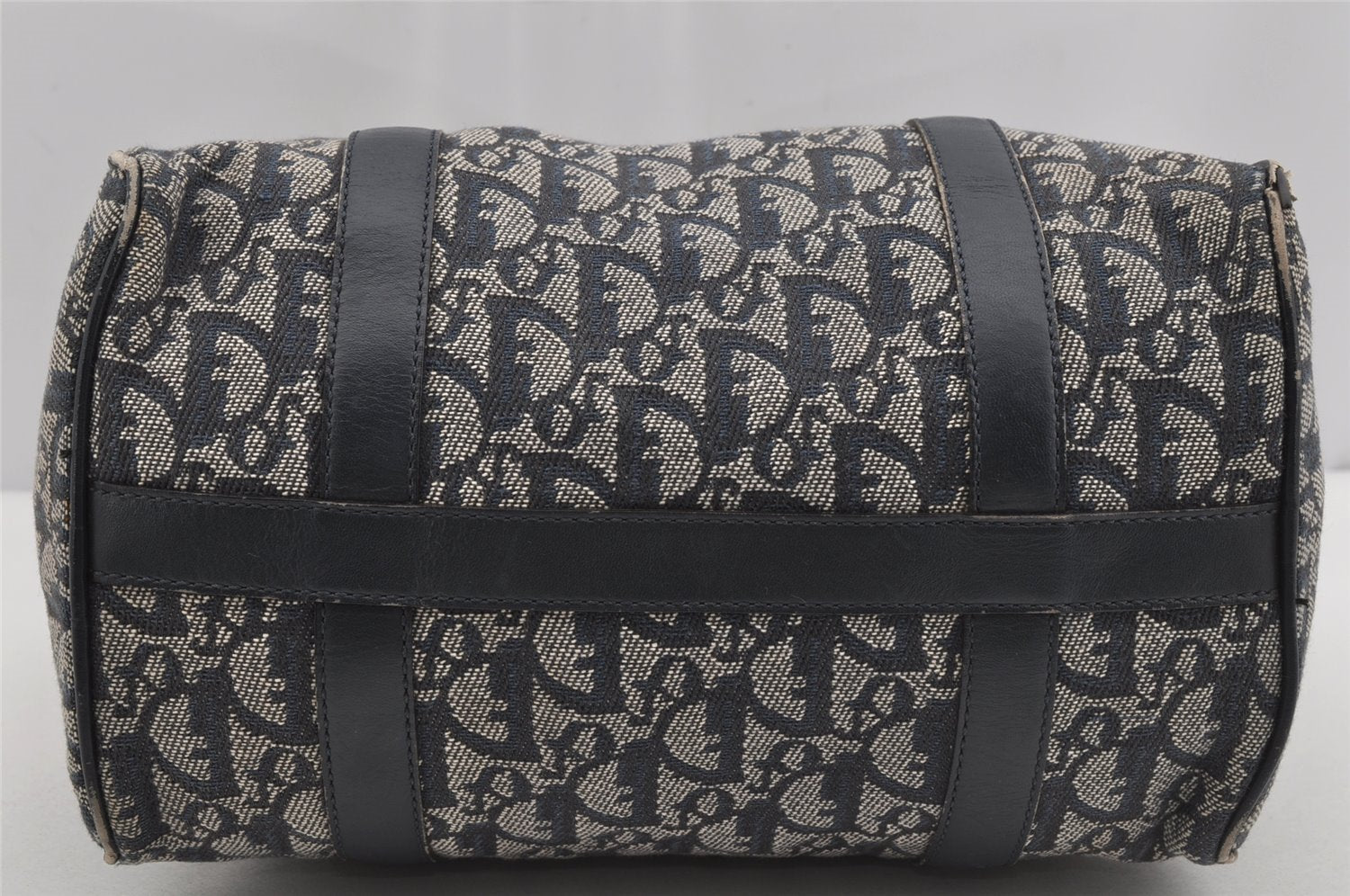 Authentic Christian Dior Trotter Hand Boston Bag Canvas Leather Navy Blue 4001J