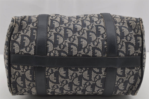 Authentic Christian Dior Trotter Hand Boston Bag Canvas Leather Navy Blue 4001J