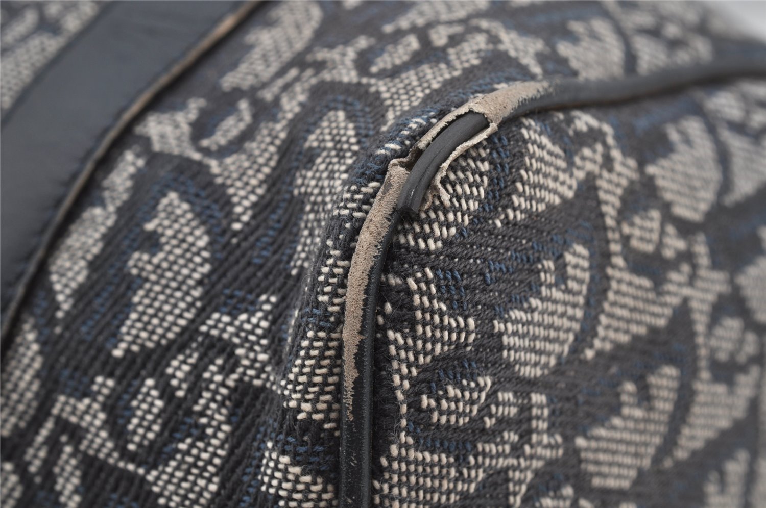 Authentic Christian Dior Trotter Hand Boston Bag Canvas Leather Navy Blue 4001J