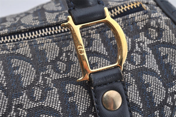 Authentic Christian Dior Trotter Hand Boston Bag Canvas Leather Navy Blue 4001J