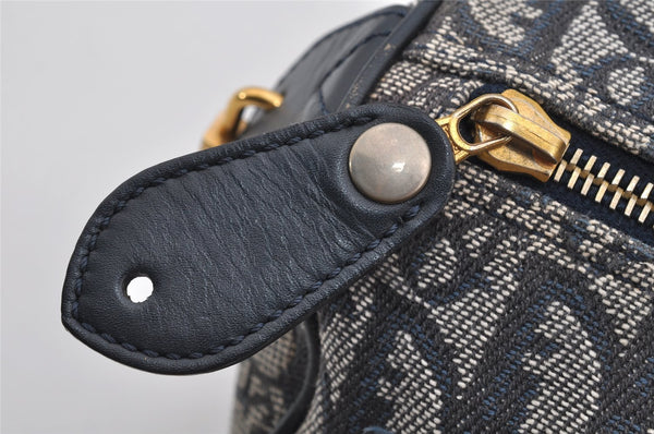 Authentic Christian Dior Trotter Hand Boston Bag Canvas Leather Navy Blue 4001J
