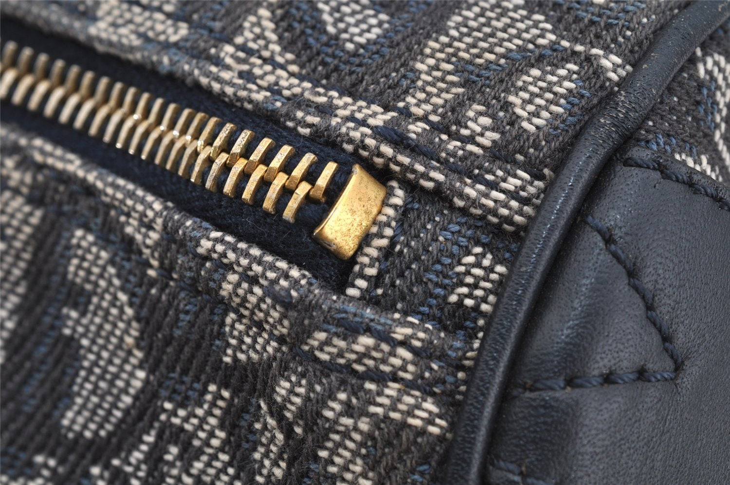 Authentic Christian Dior Trotter Hand Boston Bag Canvas Leather Navy Blue 4001J