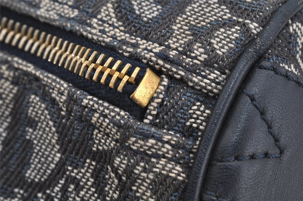 Authentic Christian Dior Trotter Hand Boston Bag Canvas Leather Navy Blue 4001J