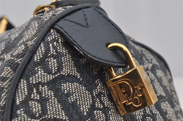 Authentic Christian Dior Trotter Hand Boston Bag Canvas Leather Navy Blue 4001J