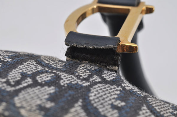 Authentic Christian Dior Trotter Hand Boston Bag Canvas Leather Navy Blue 4001J