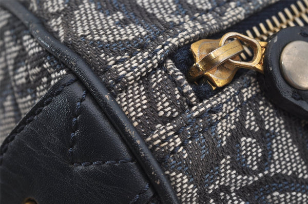 Authentic Christian Dior Trotter Hand Boston Bag Canvas Leather Navy Blue 4001J