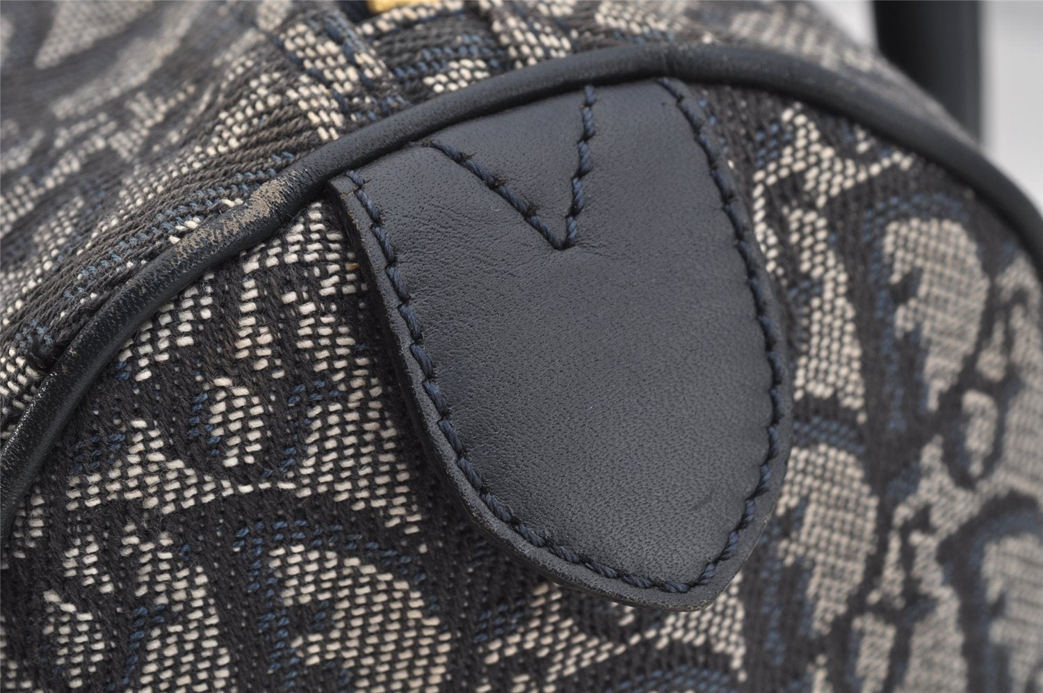 Authentic Christian Dior Trotter Hand Boston Bag Canvas Leather Navy Blue 4001J