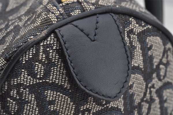 Authentic Christian Dior Trotter Hand Boston Bag Canvas Leather Navy Blue 4001J