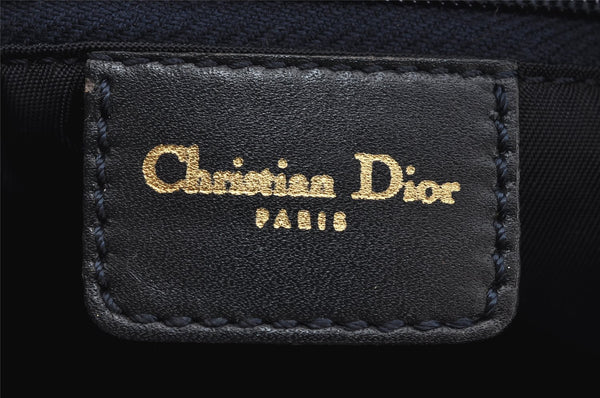 Authentic Christian Dior Trotter Hand Boston Bag Canvas Leather Navy Blue 4001J