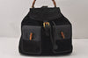 Authentic GUCCI Vintage Bamboo Drawstring Backpack Suede Leather Black 4001K
