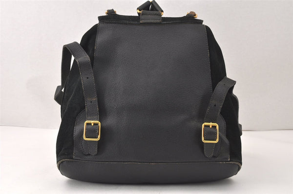 Authentic GUCCI Vintage Bamboo Drawstring Backpack Suede Leather Black 4001K