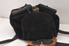 Authentic GUCCI Vintage Bamboo Drawstring Backpack Suede Leather Black 4001K
