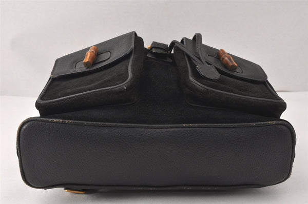 Authentic GUCCI Vintage Bamboo Drawstring Backpack Suede Leather Black 4001K