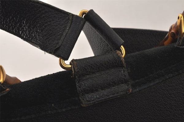 Authentic GUCCI Vintage Bamboo Drawstring Backpack Suede Leather Black 4001K