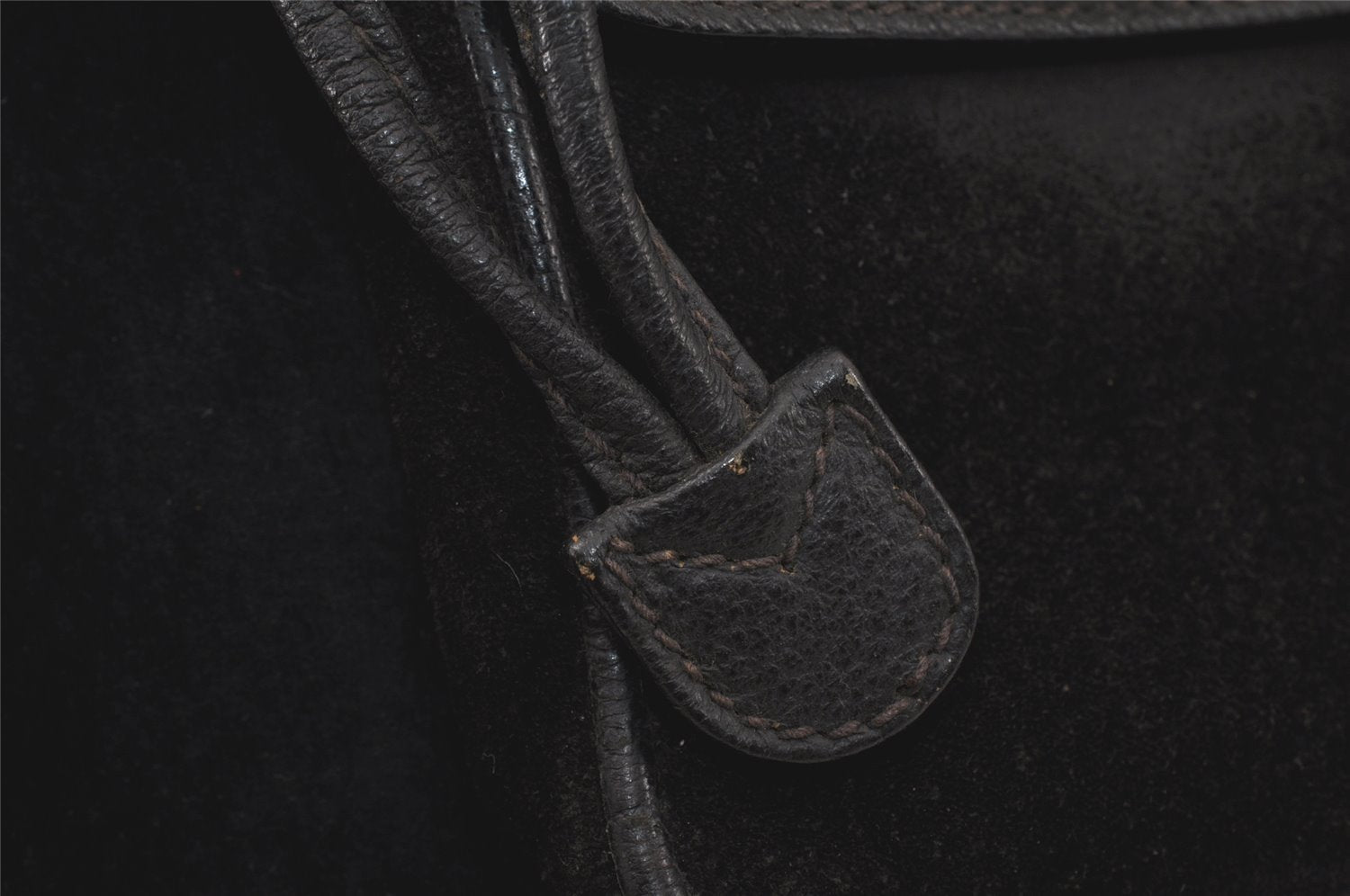 Authentic GUCCI Vintage Bamboo Drawstring Backpack Suede Leather Black 4001K