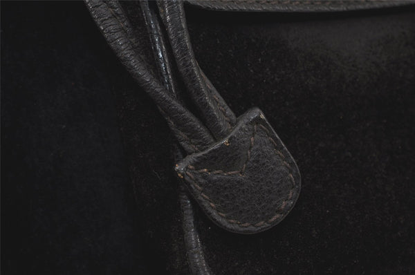 Authentic GUCCI Vintage Bamboo Drawstring Backpack Suede Leather Black 4001K