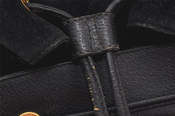 Authentic GUCCI Vintage Bamboo Drawstring Backpack Suede Leather Black 4001K