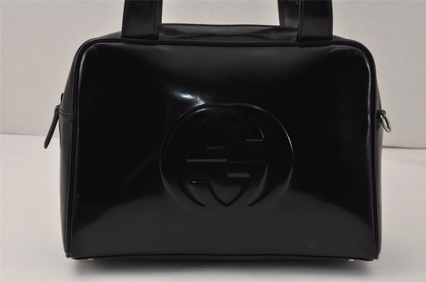 Authentic GUCCI Interlocking G 2Way Hand Bag Purse Enamel Black Junk 4003K