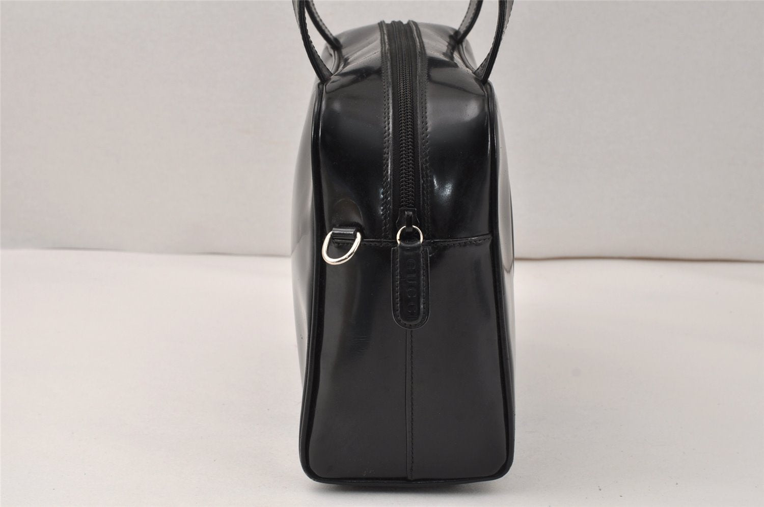Authentic GUCCI Interlocking G 2Way Hand Bag Purse Enamel Black Junk 4003K
