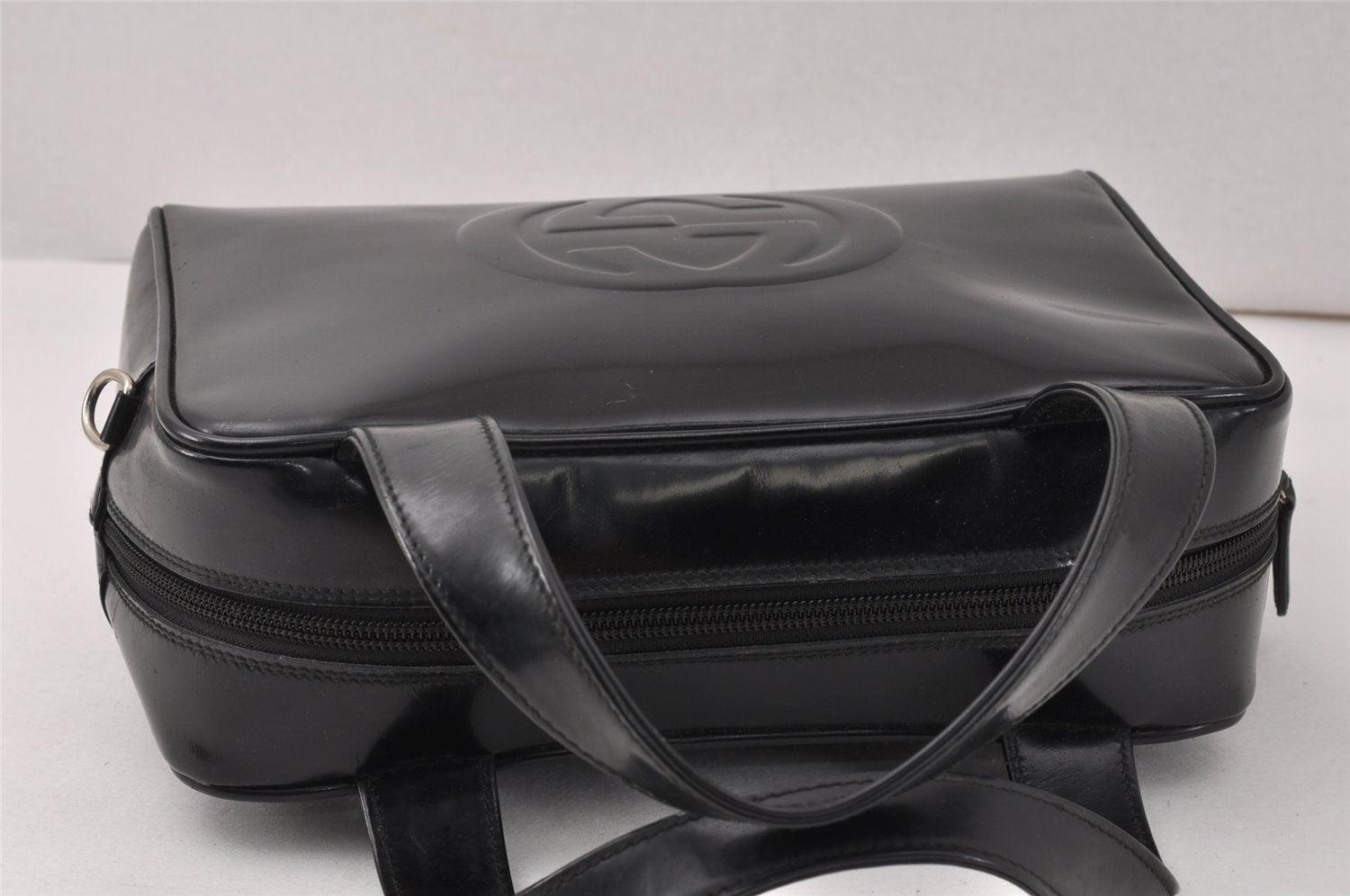 Authentic GUCCI Interlocking G 2Way Hand Bag Purse Enamel Black Junk 4003K
