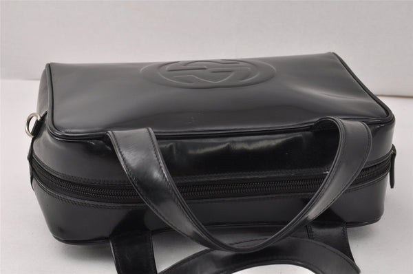 Authentic GUCCI Interlocking G 2Way Hand Bag Purse Enamel Black Junk 4003K