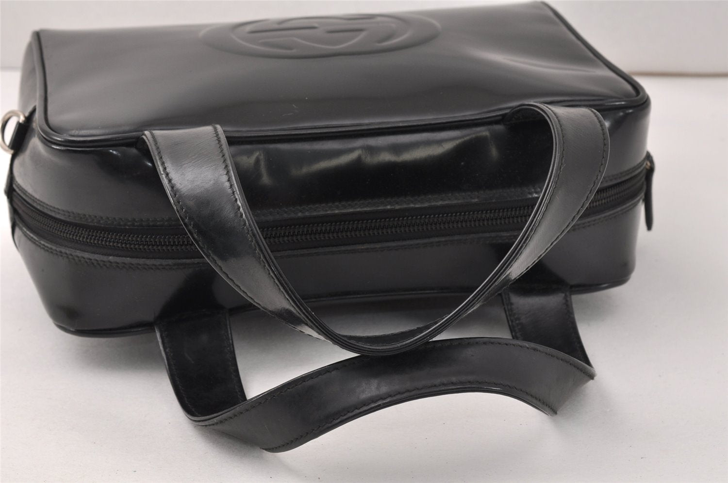 Authentic GUCCI Interlocking G 2Way Hand Bag Purse Enamel Black Junk 4003K