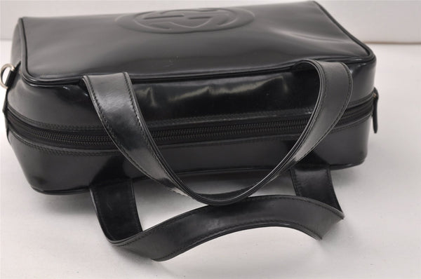 Authentic GUCCI Interlocking G 2Way Hand Bag Purse Enamel Black Junk 4003K