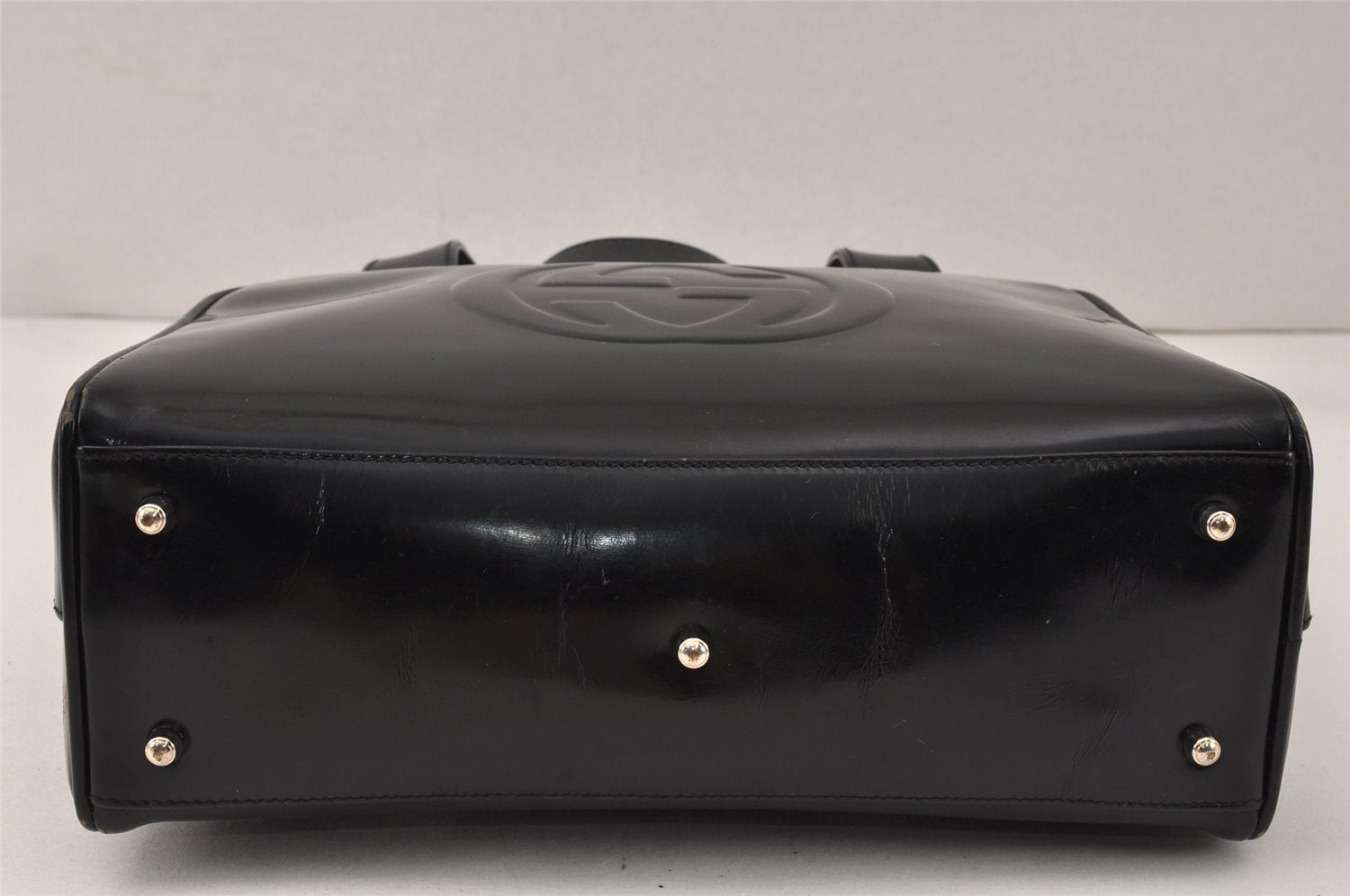 Authentic GUCCI Interlocking G 2Way Hand Bag Purse Enamel Black Junk 4003K