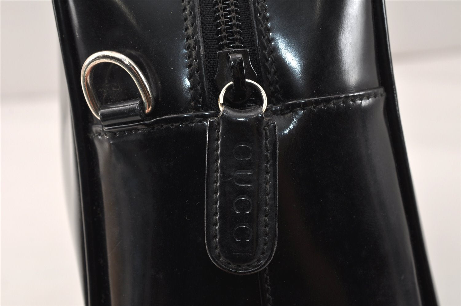 Authentic GUCCI Interlocking G 2Way Hand Bag Purse Enamel Black Junk 4003K